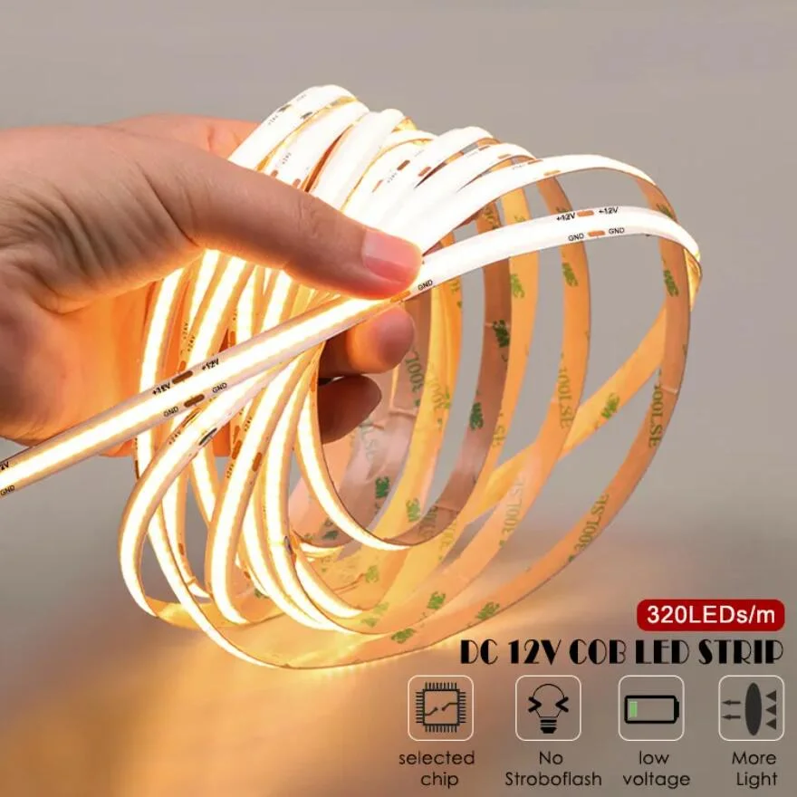 12/24V impermeable flexible COB TIRA DE LEDS luminosos