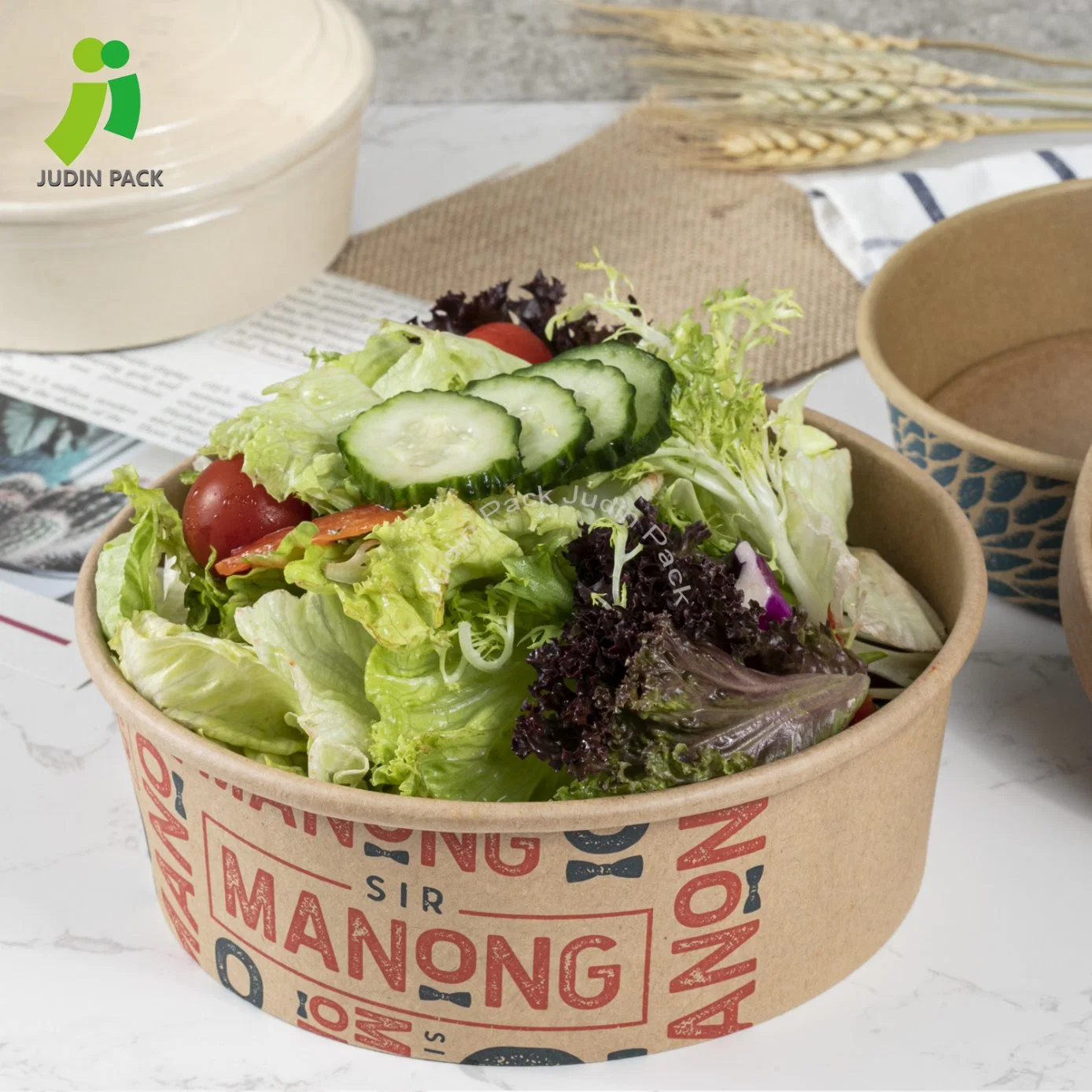 Sushi Salad Bowl with Pet Plastic Cover for Takeout Box Fast Food Restaurants