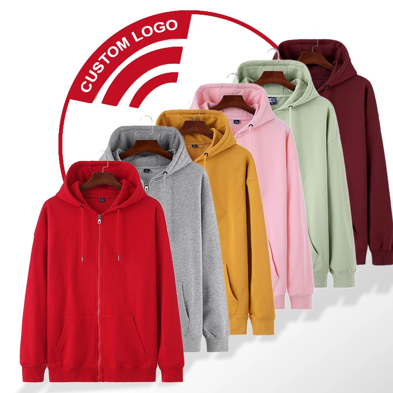 Color sólido con cremallera con Capucha Sudadera con capucha Chaqueta de trabajo personalizado ropa abrigo de lana sueltos hombro clase logotipo impreso las prendas de vestir