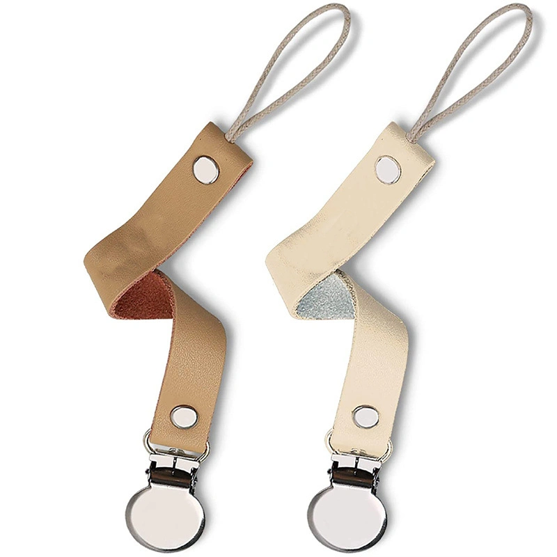 New Arrival Lovely Designs 100% Vegan Leather Dummy Slip Holder String Baby Pacifier Clips