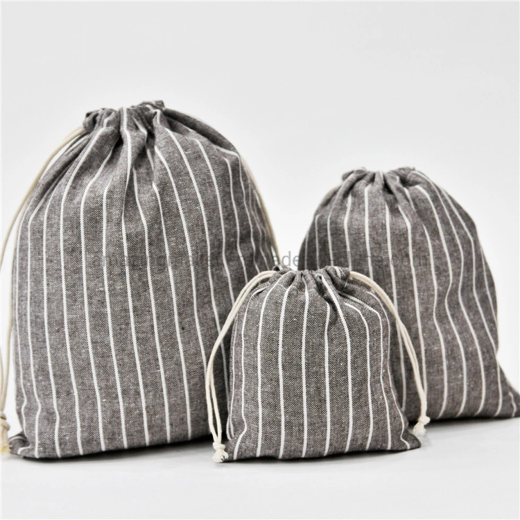 Eco-Friendly Cotton Drawstring Shopping Striped Bag