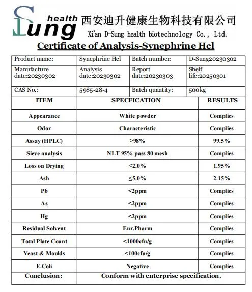 Raw Material Synephrine Hydrochloride Aurantium Extract Synephrine HCl Weight Loss Synephrine HCl