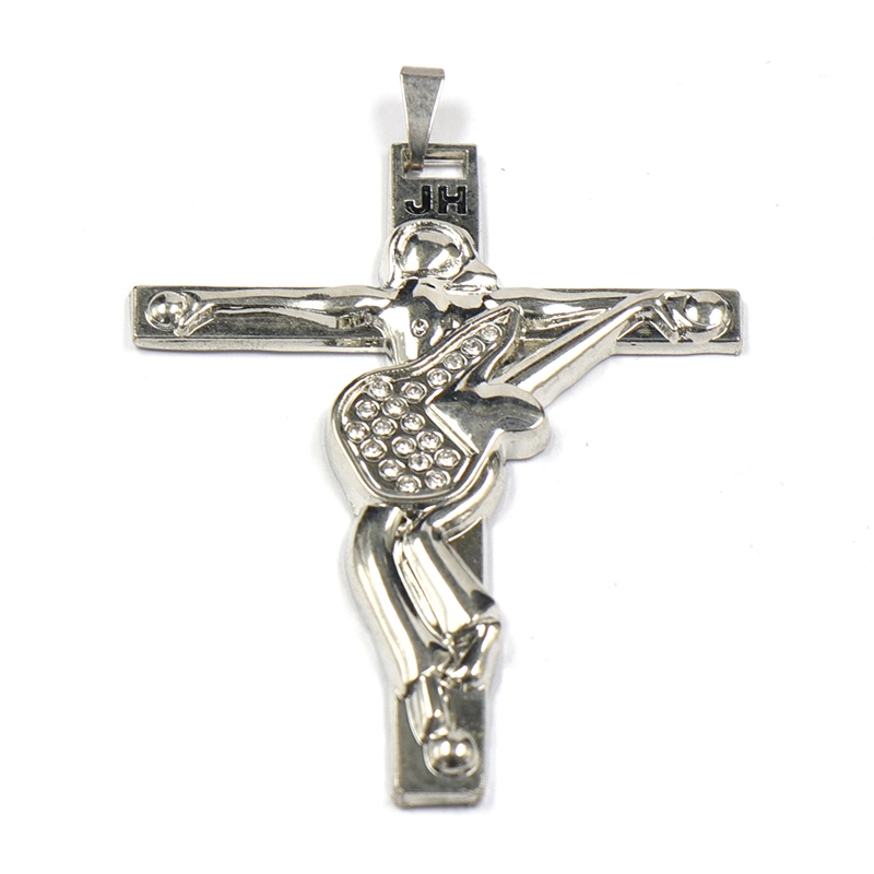 OEM Factory Custom Made 3D Silver Plated Metal Jewelry Accessory Manufacturer Customized Decoration Ornament Bespoke Stainless Steel Rhinestone Cross Pendant