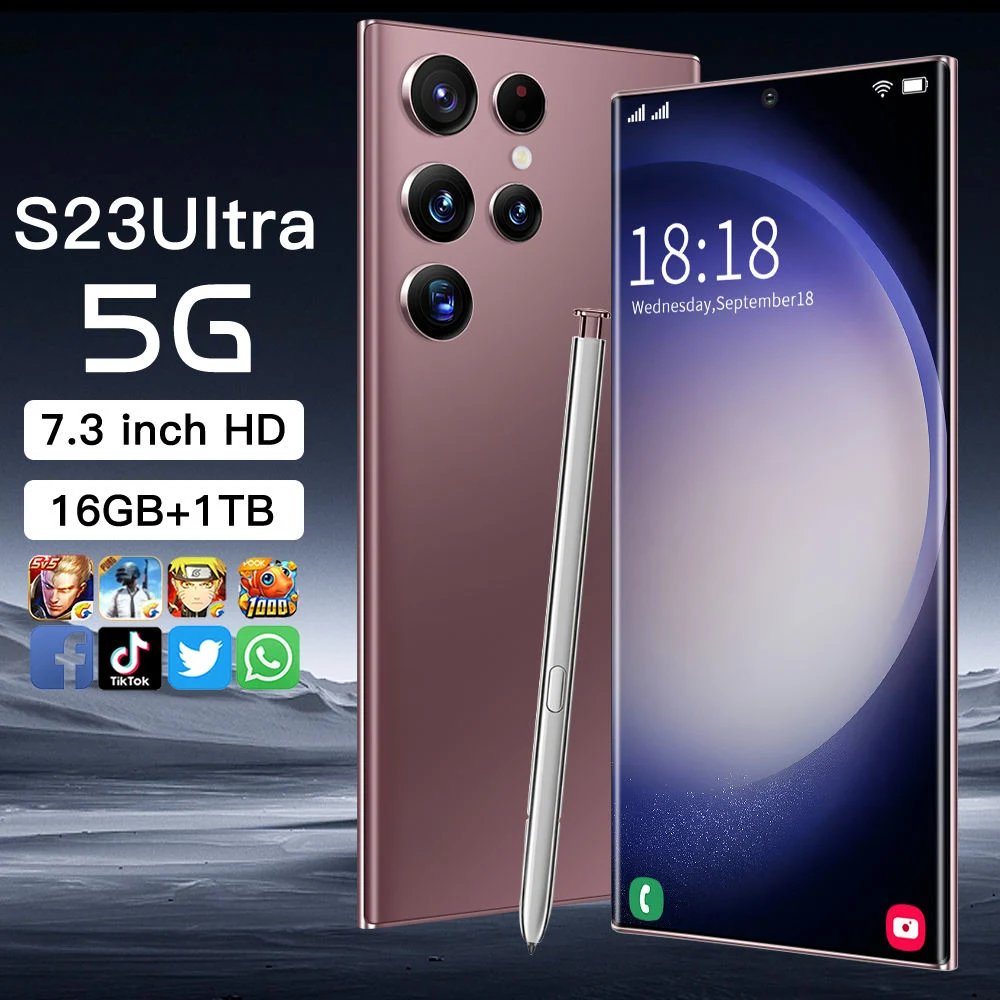 Hot Sell S23 Ultra Android 5g Smartphone 7.3 Inch 16GB+1tb Version Cellphone Dual SIM Card Wholesale/Supplier Mobile Phones