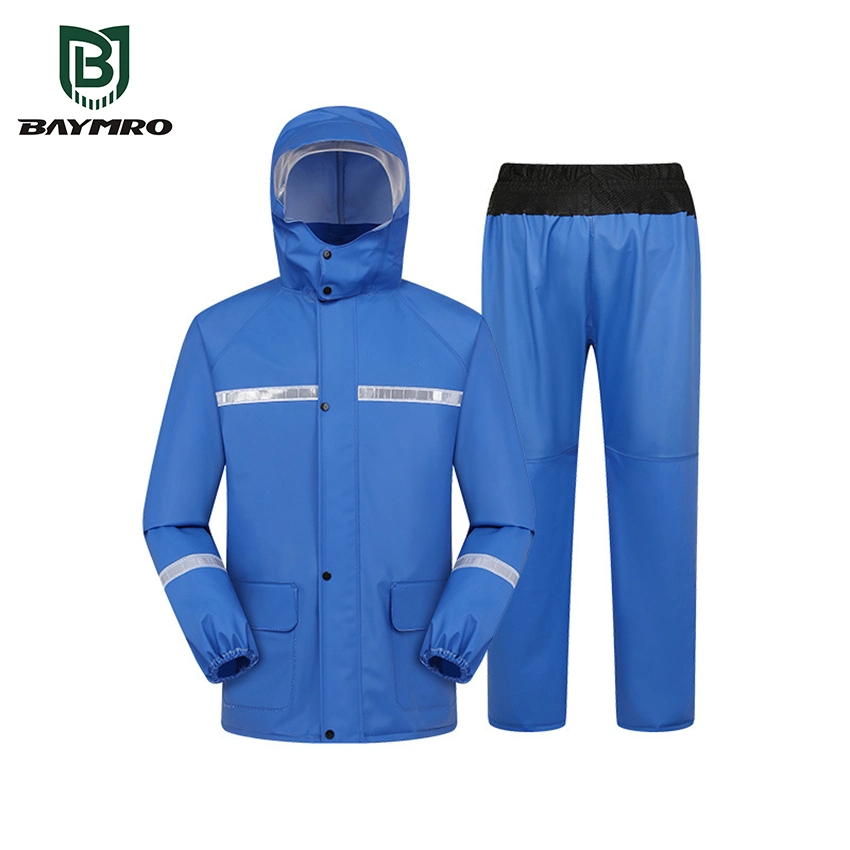 High Quality Blue Reflective Waterproof Breathable Rainwear PVC Raincoat Suit