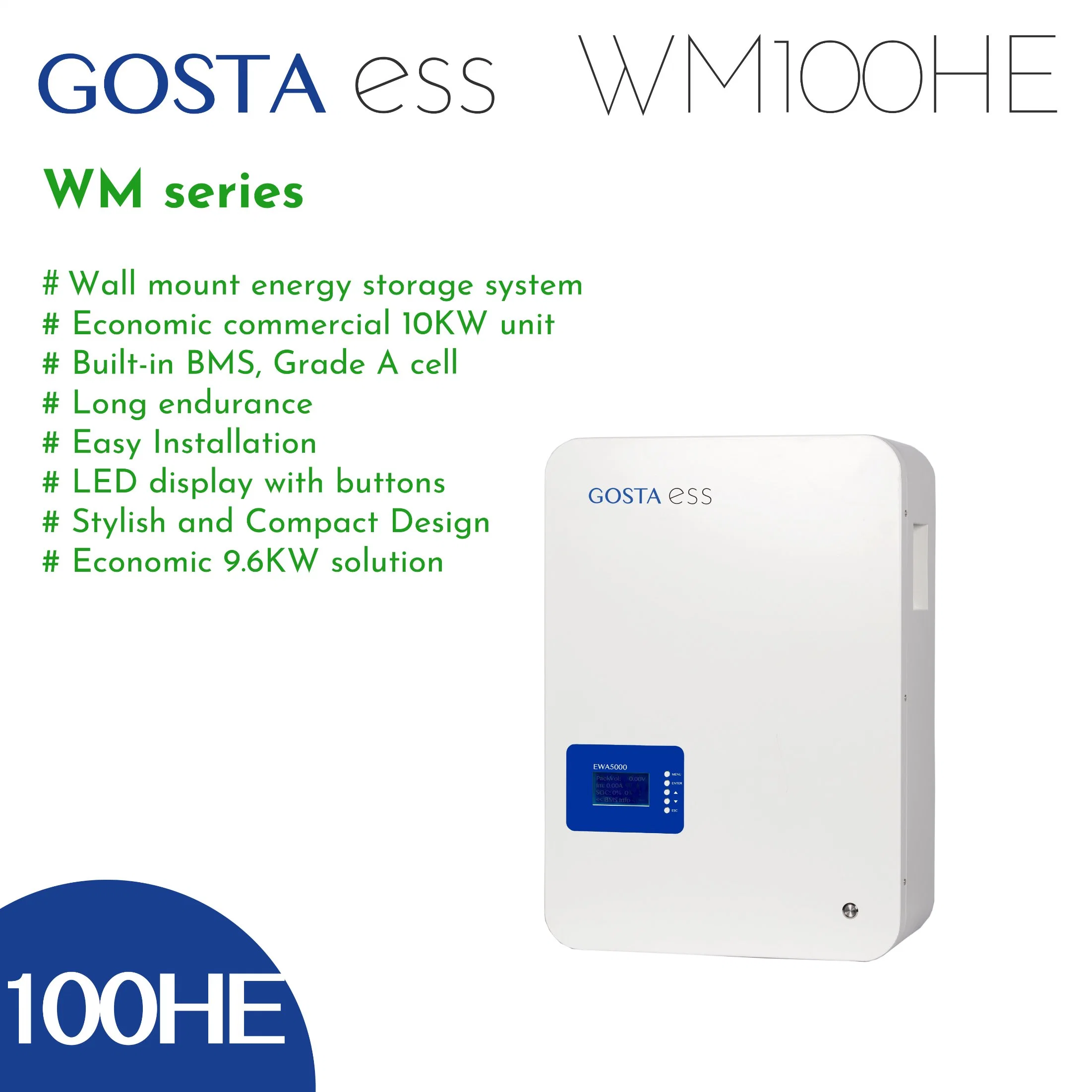 Gosta Wm100he WM Serie 10kWh wirtschaftliche Energiespeicher Wandhalterung Batterie