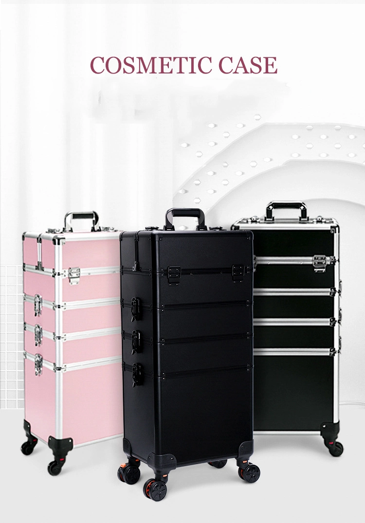 Hot Sale Artist aluminio maquillaje Trolley maquillaje luces de caso Kit de salón Multi-capa Tattoo Nail Art Caja de herramientas de almacenamiento