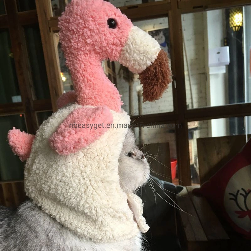 Pet Warm Head Wear Soft Plush Flamingo Head Gear with Chin Strap Cat Dog Head Accessories Daily Wear Party Costume Esg12621