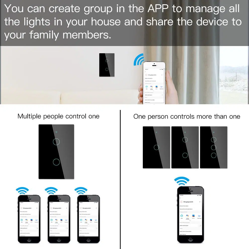 WiFi Smart Us Standard Glass Panel Smart Touch Switch 1/2/3/4 Gang