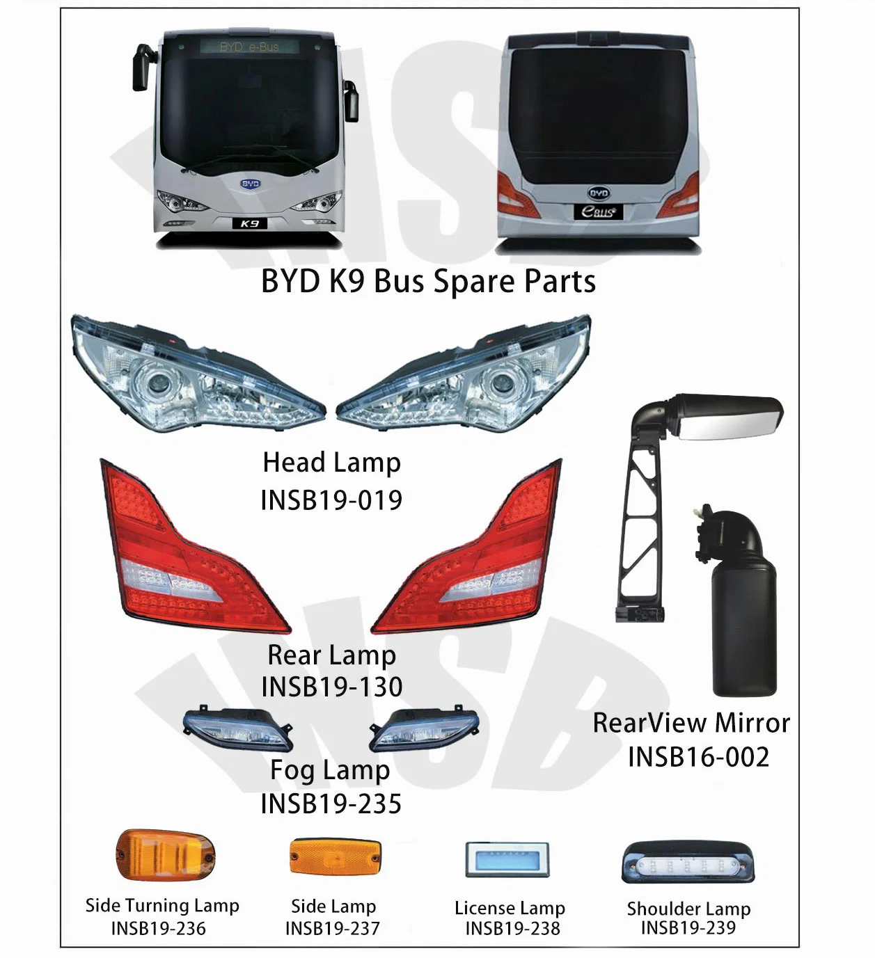 Feu de brouillard avant pour Byd K9 Electric City Bus Bus de la marque de gros de pièces chinoises Insb19-235