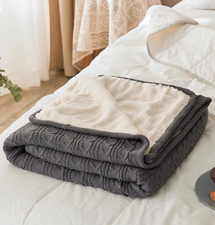 Pure Cotton Plush Blanket Sofa Nap Wool Woven Thickened Double-Layer Coral Wool Knitted Lamb Wool Blanket Quilt