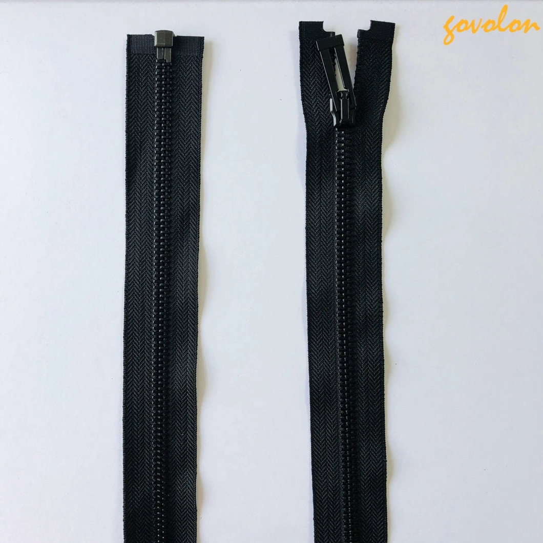 Black Open-End Zipper 8# Metal Zipper for Garment Accessories
