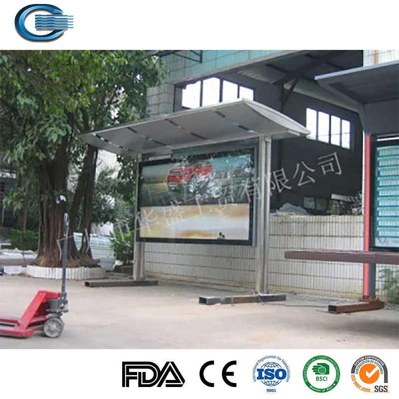 Huasheng Cantilever Bus Shelter China Bus Stop Shelter Station Suppliers Custom-Made Design Metal Bus Stop Shelter for Sale Stainless Steel Bus Stop