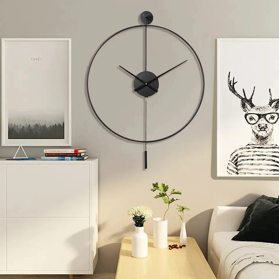 Iron Art Classical Large Decorative Wall Clock with Pendulum Modern Silent Metal Wall Clocks for Living Room Bedroom