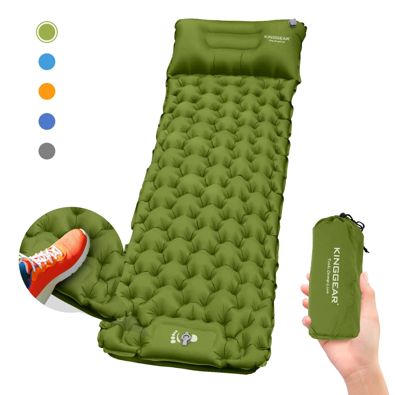 Tapis de sol de camping avec pompe à pied intégrée Matelas pneumatique imperméable Tapis de couchage