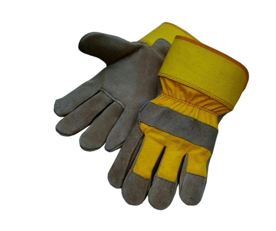 Blue Cow Split Leather Palm Strip Cotton Back Rubberized Cuff Safety Work Glove