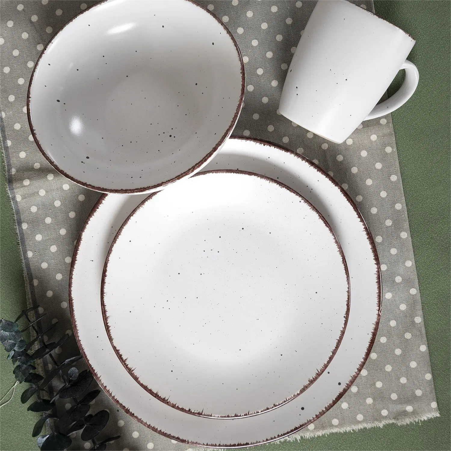 Stoneware Dinnerware Sets 16 Pieces Set of 4 Stoneware Spray Spot Patterned Service Dish with Dinner Plates, Salad Plates, Bowls, Mugs-White. Beige, Blue, Grey