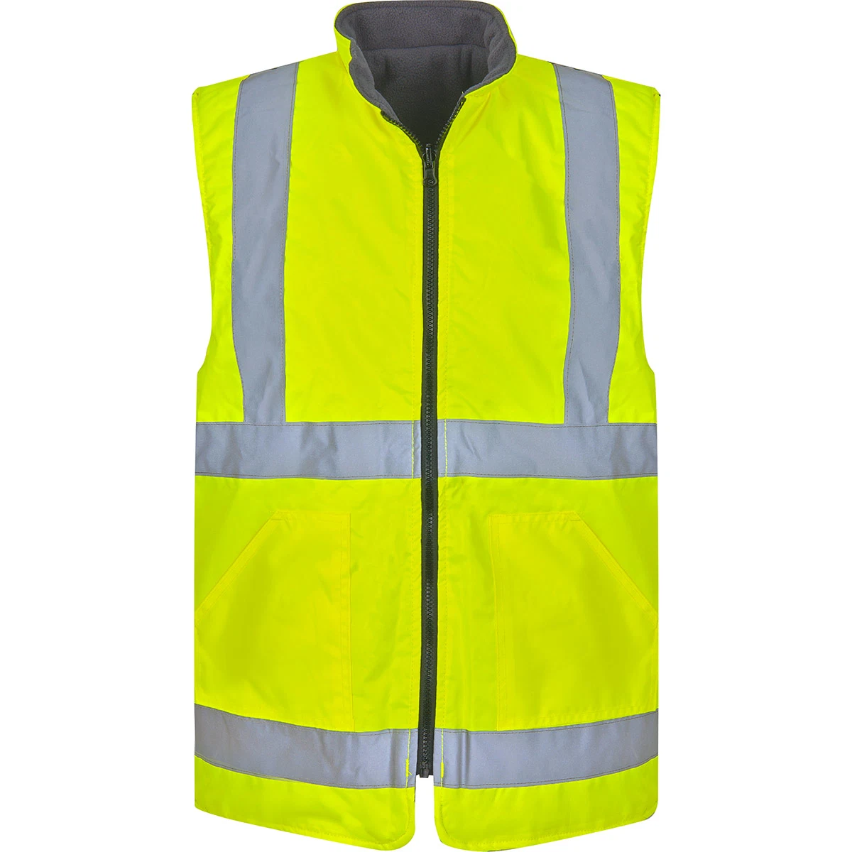 4 en 1 Soft Warmer Doubleside Bombardero Reversible Hi Vis Consealed reflectante chaqueta con capucha Ropa de trabajo de seguridad