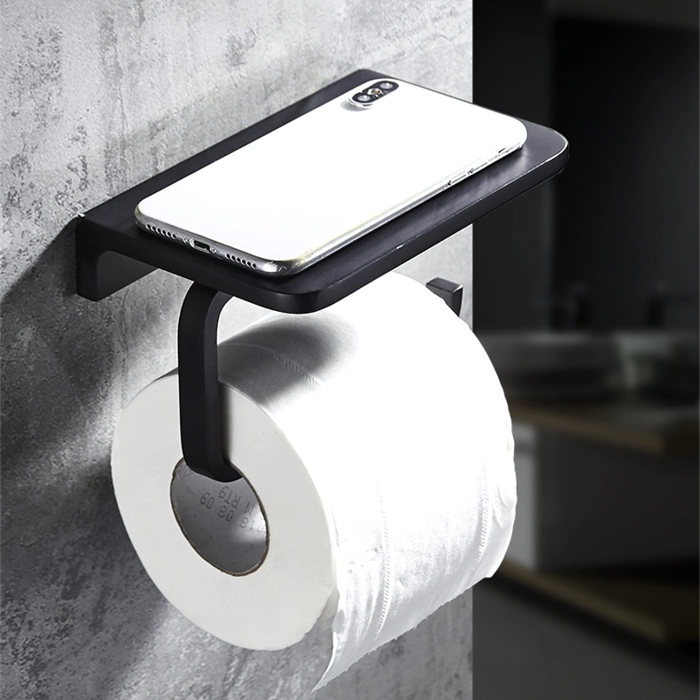 Wc cuarto de baño moda portarrollos de papel y soporte para teléfono negro mate