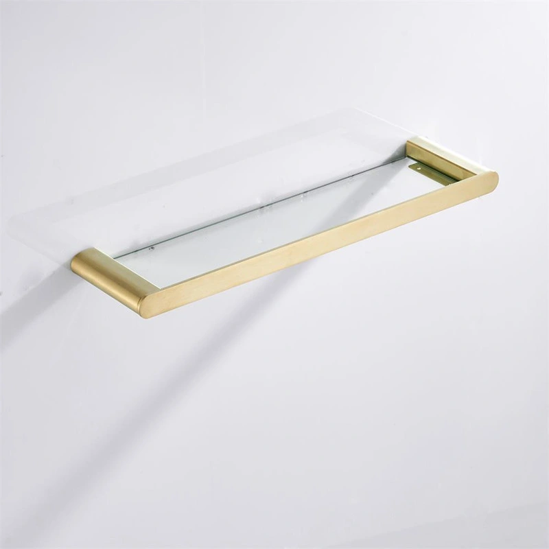 Bathroom Accessories Wall Mounted 304 Stainless Steel Single Tier Gold Bathroom Glass Shelf