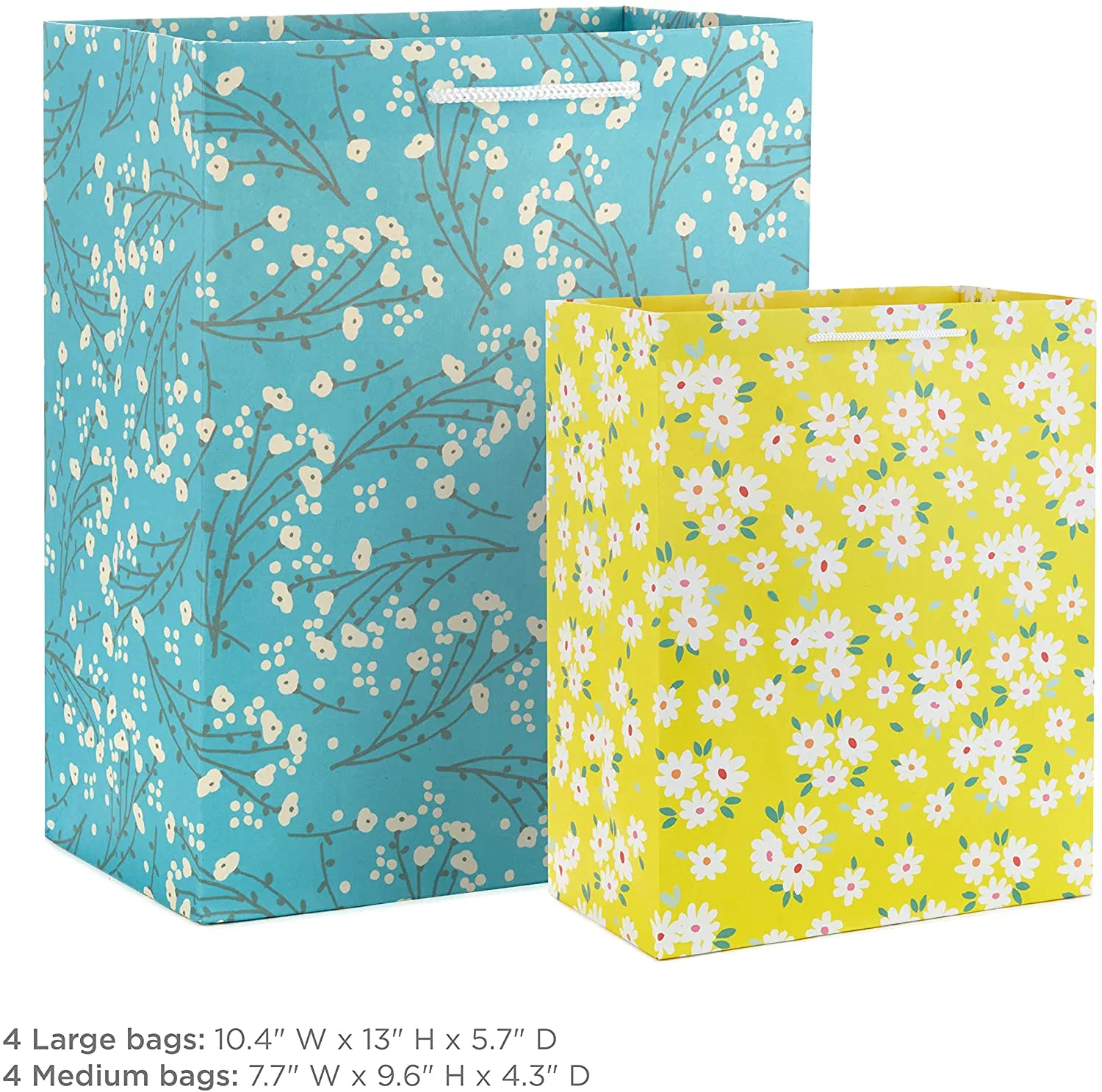 8pk Assorted Sizes 7 Inch 10 Inch Floral Lemon Promotion Sales for Mother Day Easter Shopping Bag Gift Paper Bag