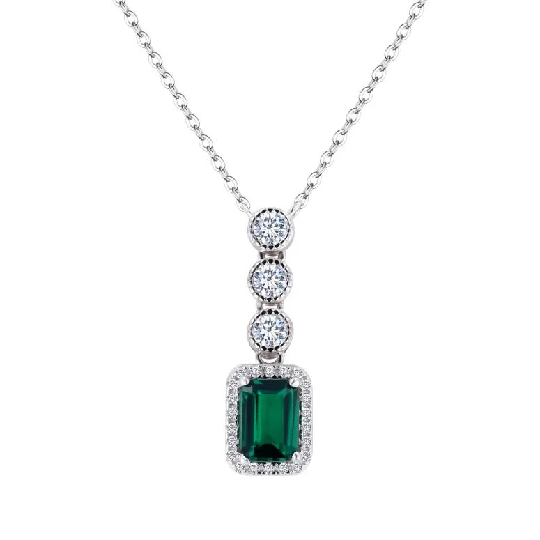 Starsgem 925 Sterling Silver Emerald Gemstone Necklace Pendant for Women 18K Gold Plated Fine Jewelry