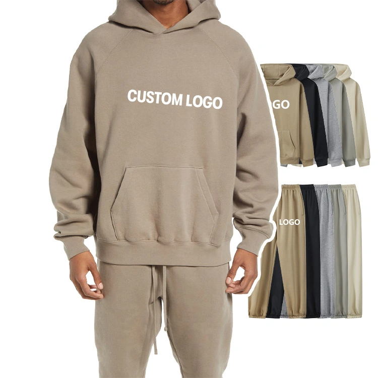 Wholesale/Supplier Heavy Fleece Cropped No String Hoodie Sets Custom Logo Tracksuits Sweatpants Work out Casual Men Sportswear Hoodies Sets