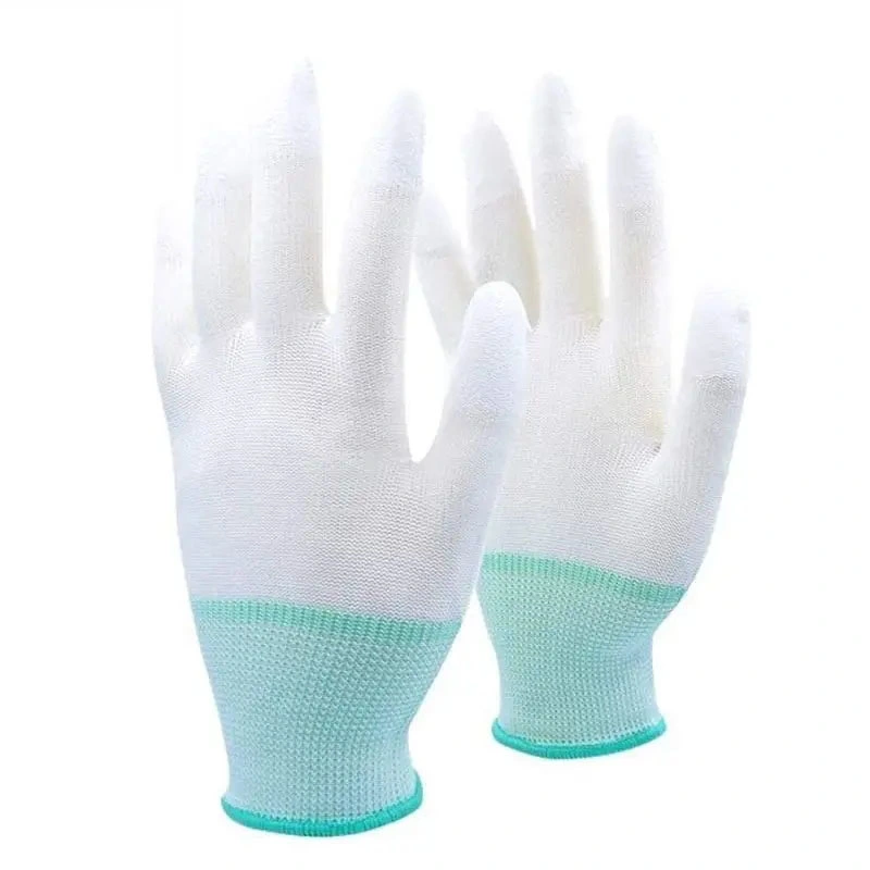 13gauge Lightweight and Flexible White PU Fingertip Coated Good Grip Knitted Wrist Safety Gloves