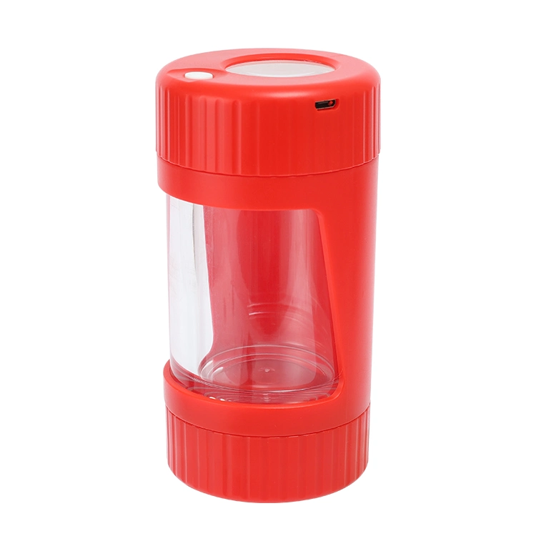 2021 LED personnalisé de stockage hermétique en plastique Jar apparence avec loupe de conteneurs en plastique ABS en forme de tube Herb bocal en verre