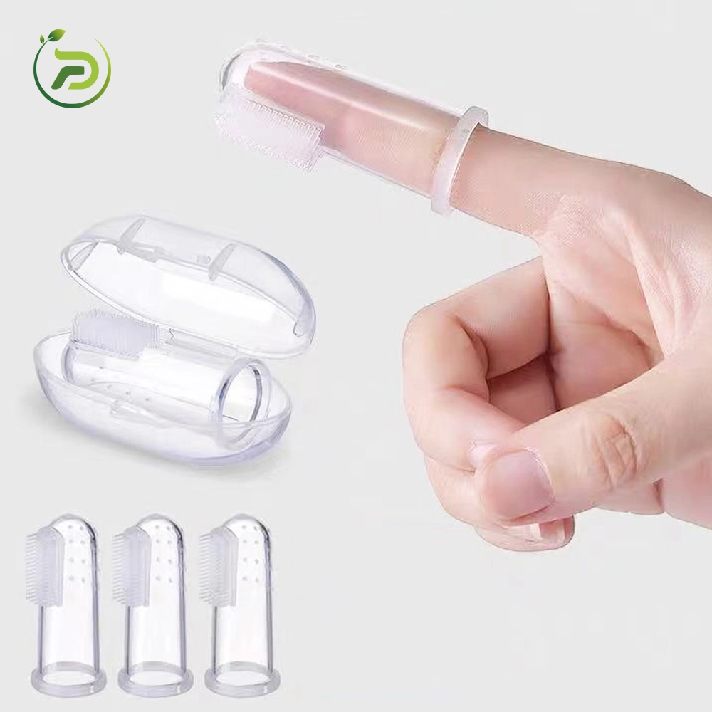 Ergonomic Design Soft Silicone Baby Finger Cover Toothbrush with Plastic Box Cleaning Teeth