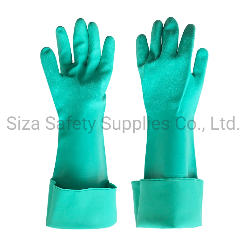 46cm 18inch Heavy Duty Long Chemical Resistant Unlined Green Nitrile Work Gloves