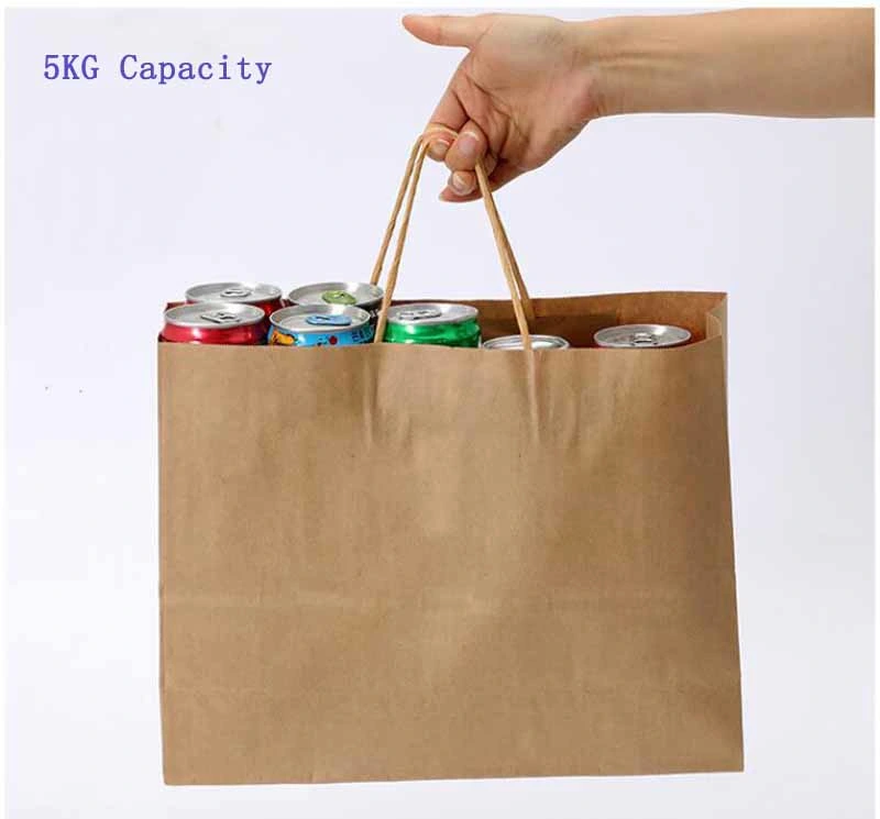 Big Side Gusset Big Bottom Recyclable Brown Kraft Paper Bag with Custom Shopping Paper Bag for Food with Twist Flat Handle