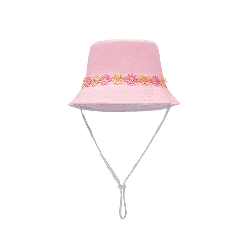 Flower Windproof Rope Custom Cotton Summer Outdoor Children Bucket Hat Fisherman Hat