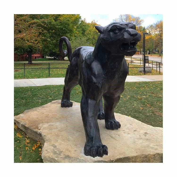 Jardín de Esculturas de animales de metal de bronce macizo Leopard estatua Cougar Wildcat Biblioteca estatua de bronce