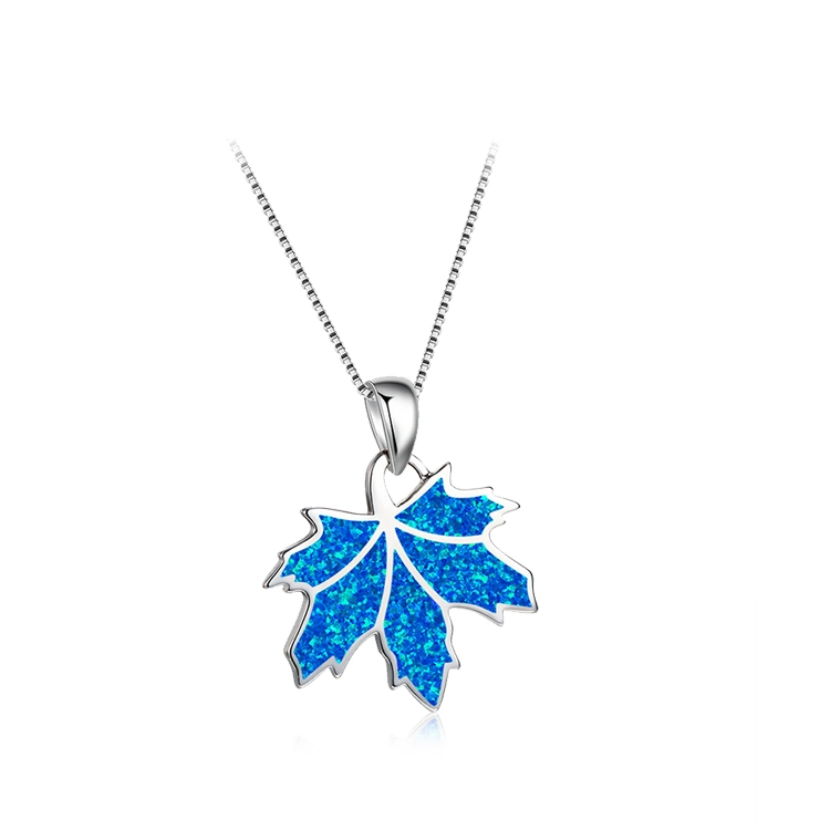 Moda romántica Sweetie Maple Leaf Fuego sintético Ópalo colgante de latón Collar Joyas chapadas en Rhodium Aniversario Gift Joyería de latón