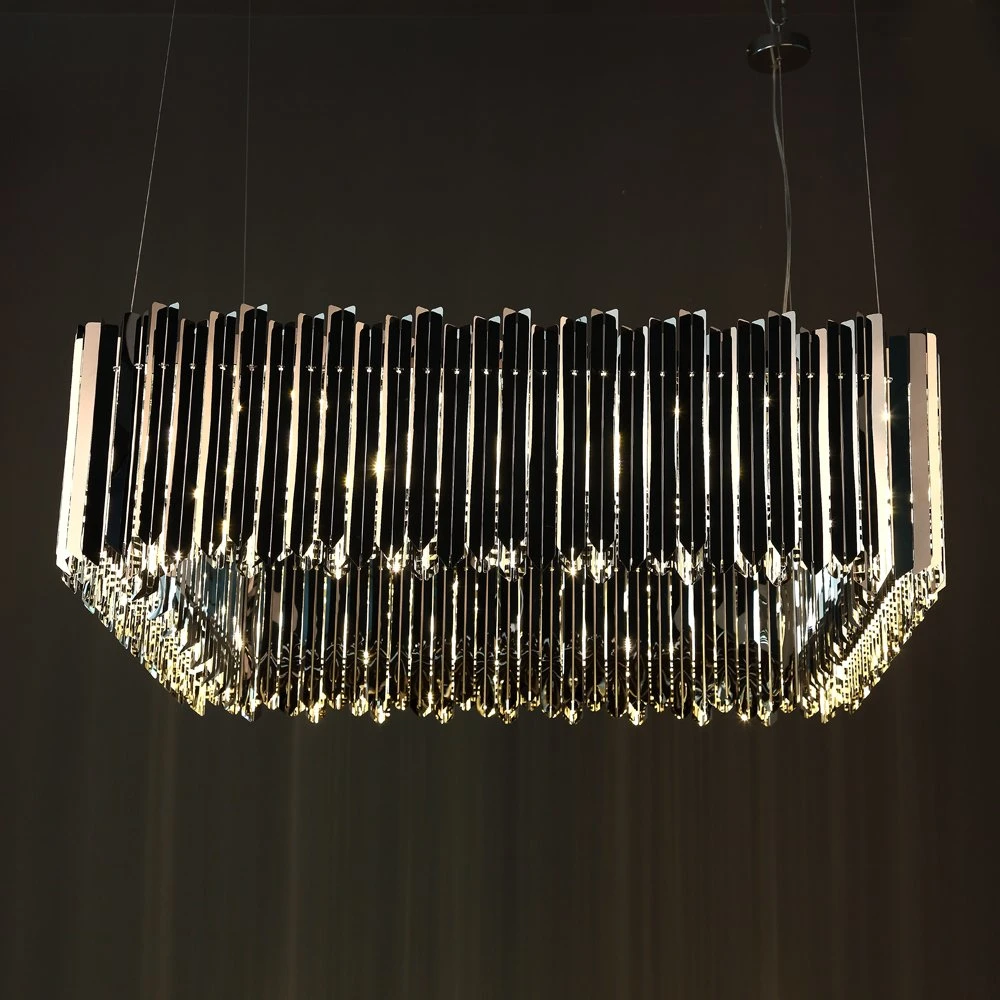 Stainless Steel Striped Facet Square Shape Chandelier