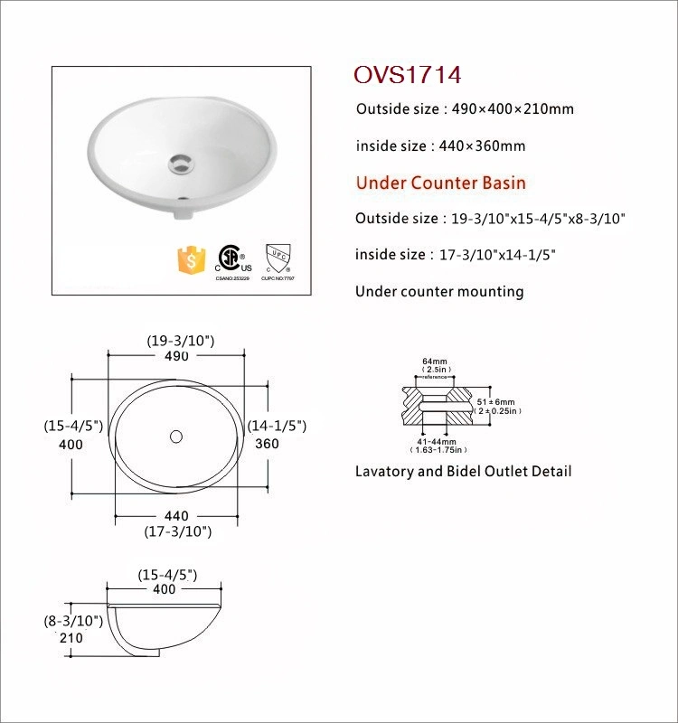 Undermount Trough Ada Bathroom Sink White Environmental Ceramic Oval Basin