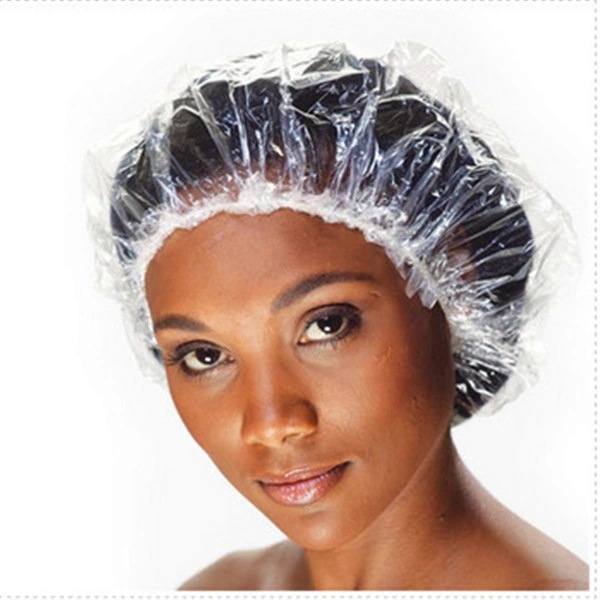 Quality Waterproof Disposable Strip PE Shower Cap with Single Elastic