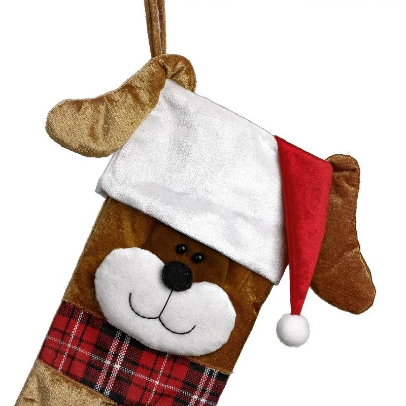 Pet Christmas Stockings Decorations Hanging Ornaments with 3D Doggie Face