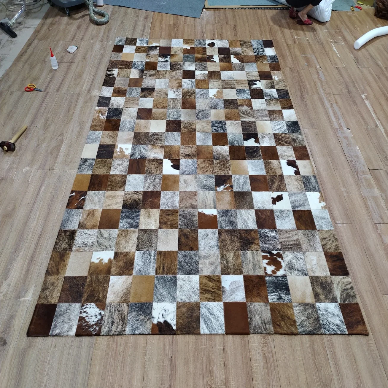 Cowhide Patch Rugs Decorative Genuine Leather Carpet