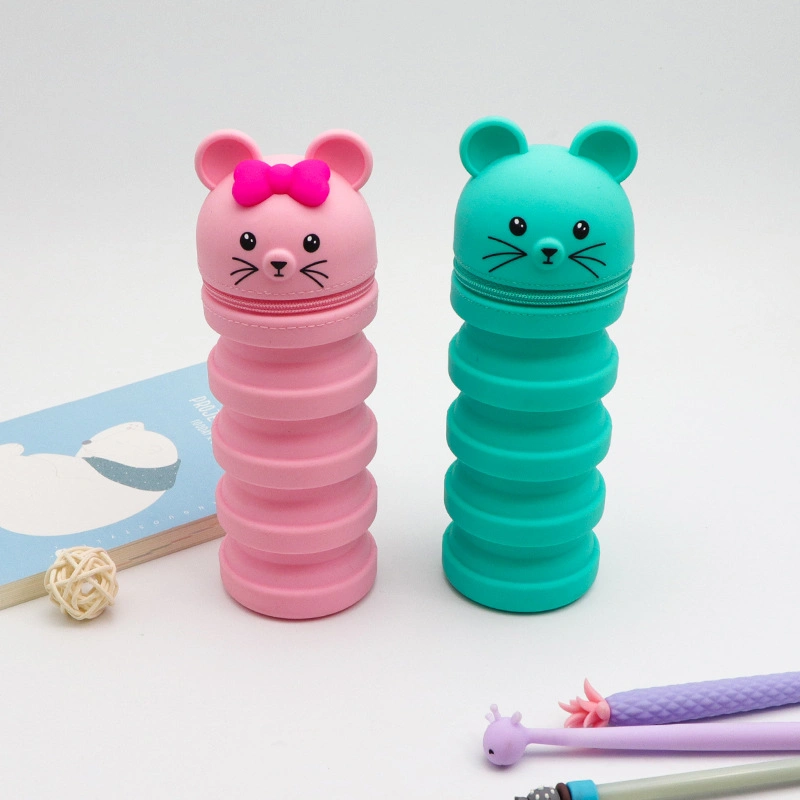 Silicone Retractable Pencil Case Cute Cases Expandable Stand Alone Stationery Box