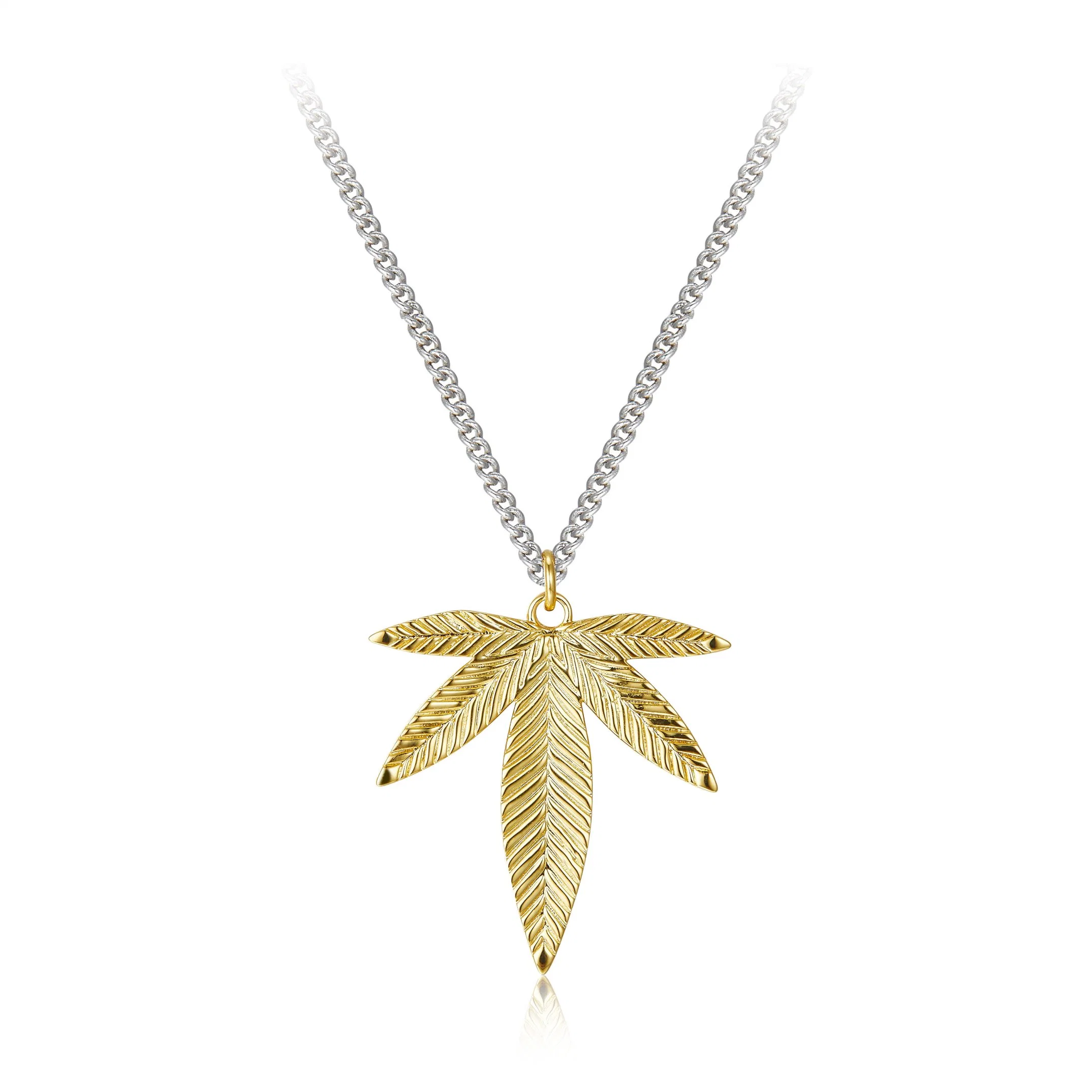 High End 18K Gold Plated Dainty Simple Copper Cuban Chain Pendant Necklace Maple Leaf Women Accessories Fashion Jewelry