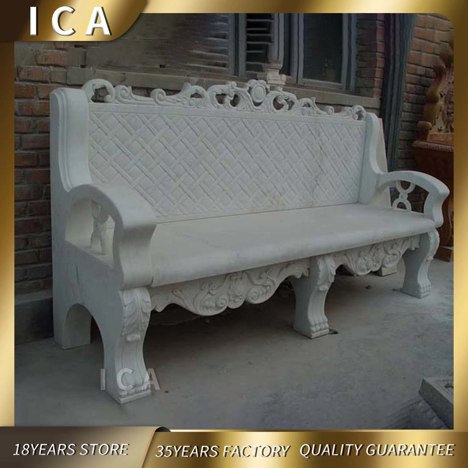 Hand Carved Beautiful White Marble Park Small Bench with Carving