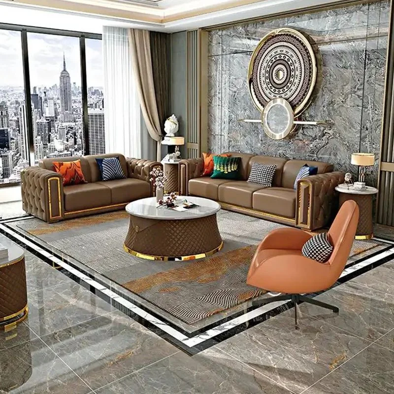 Modern Luxury Art Style Leather Sofa Set Villa Living Room Furniture Sofa