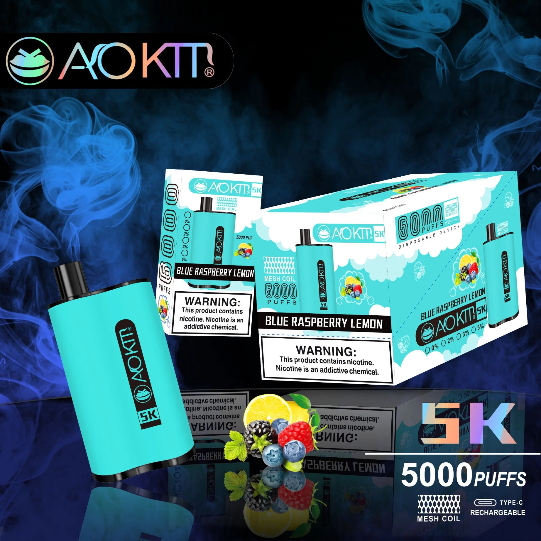 Disposable/Chargeable Vapes Aokit 5K 13.5ml Liquid Electronic Cigarette 5000puff with Rechargeable Battery