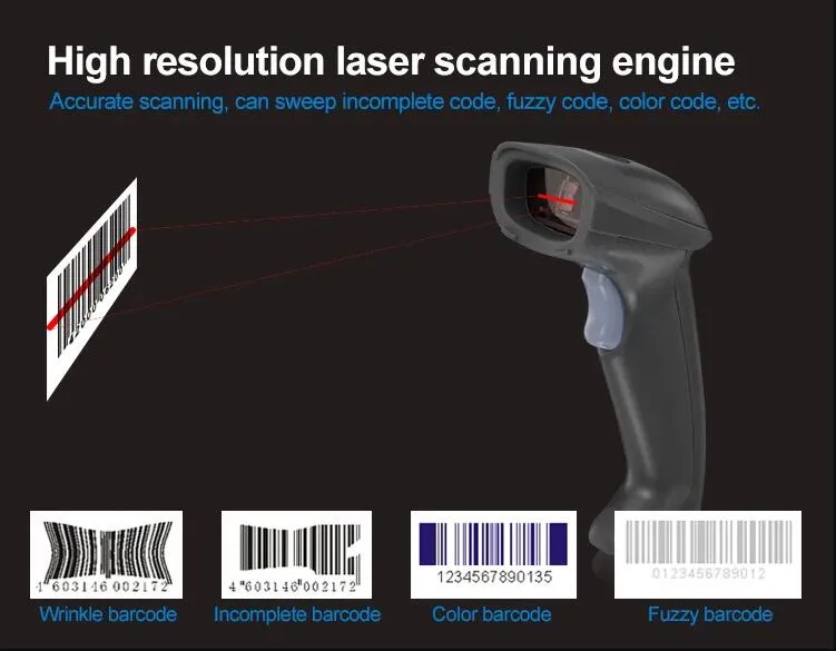 1d o scanner de código de barras a laser com fio com boa qualidade e custo mais baixo