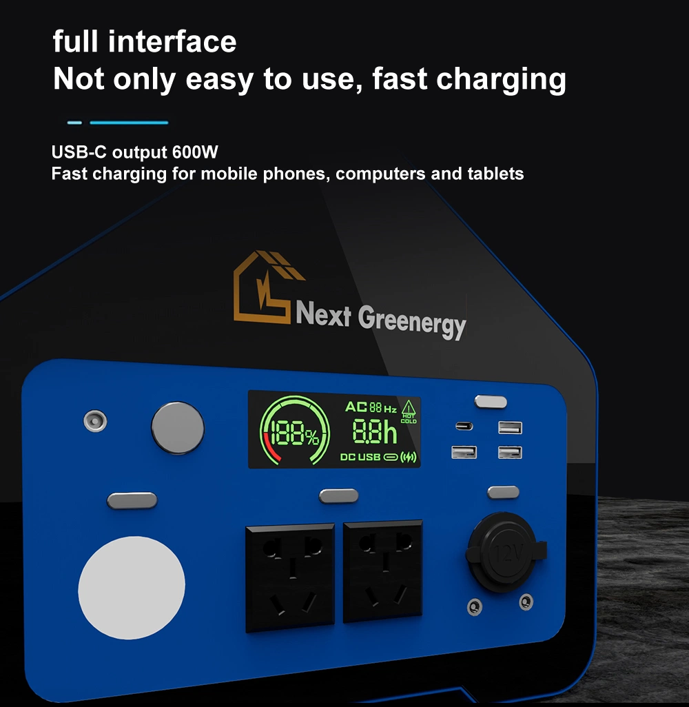 Nextgreenergy High Cycle Life 600W Portable Solar Generator Solar Power Banks Lithium Ion Batteries Energy Storage