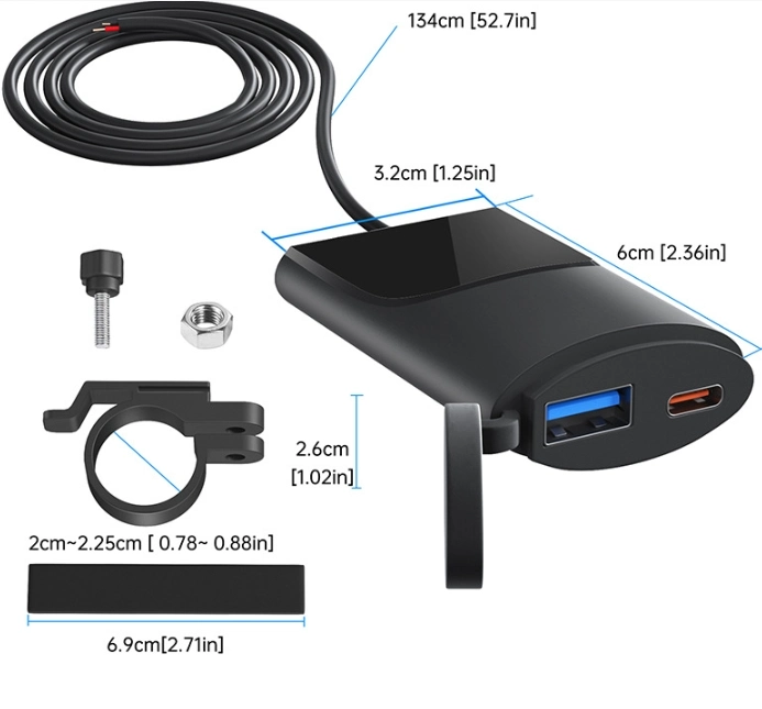 Motorcycle USB Fast Charger Pd+QC 3.0 DC 12 and 24V Dual Port Smart Device Charger