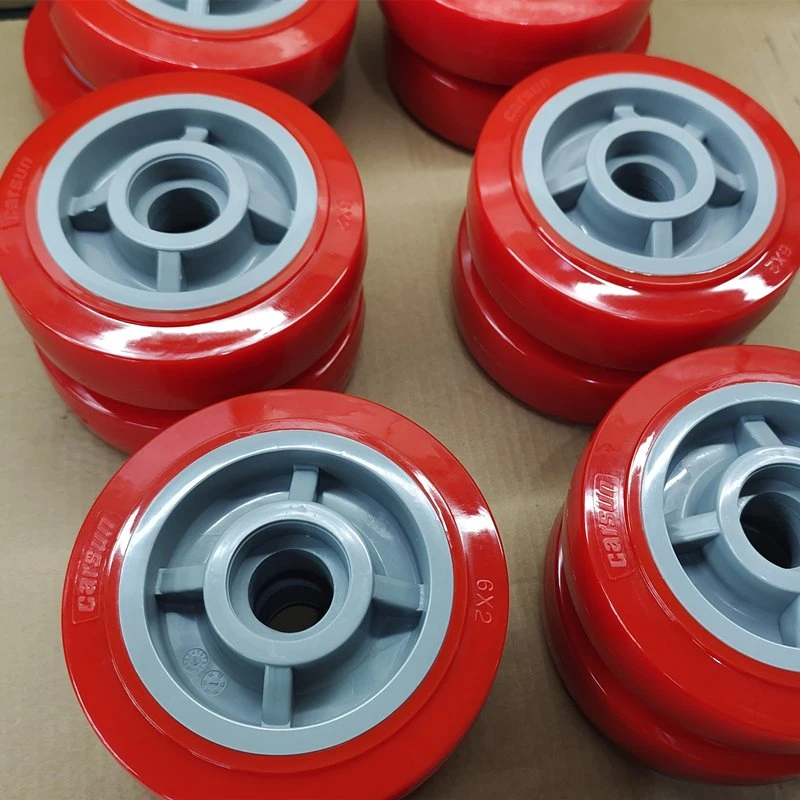 Carsun 150mm Heavy Red Polyurethane Wheel 6 Inch Double Bearing Wheel Red PU Wheel Plastic Solid Wheel