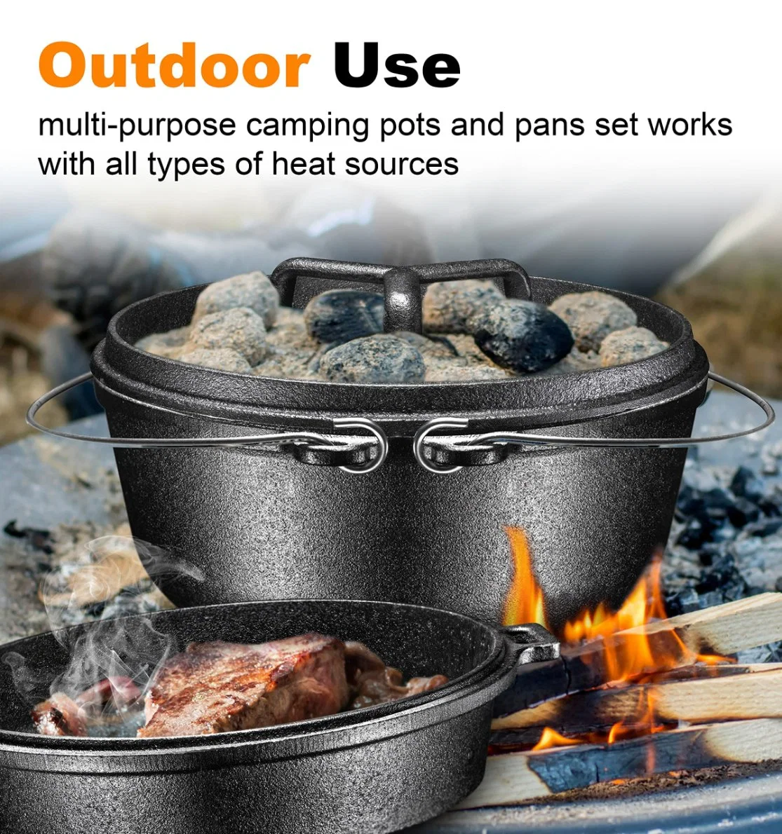 New Design Iron Oven Lids Outdoor Cooking Skillet Grill Camping Cookware Sets